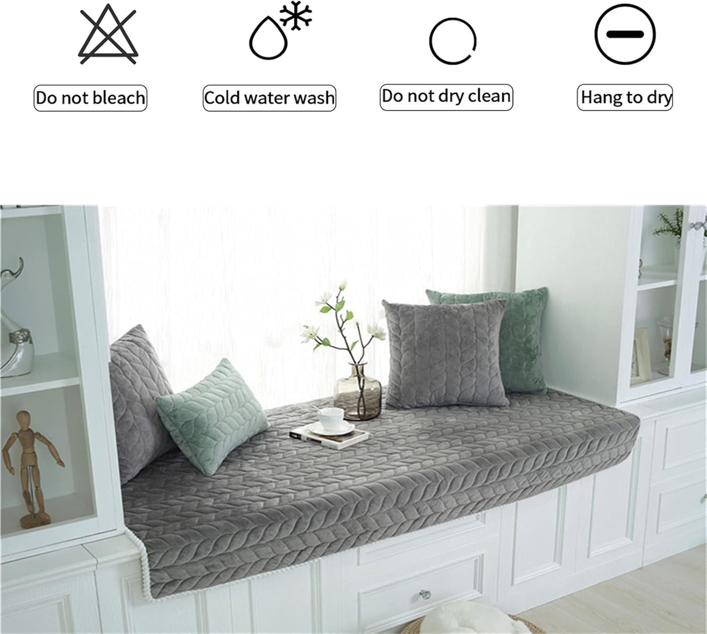 JeogYong Thick Plush Bay Window Mat, Non-Slip Crystal Velvet Cushion Pad for Indoor Tatami Sofa Decor, Modern Windowsill