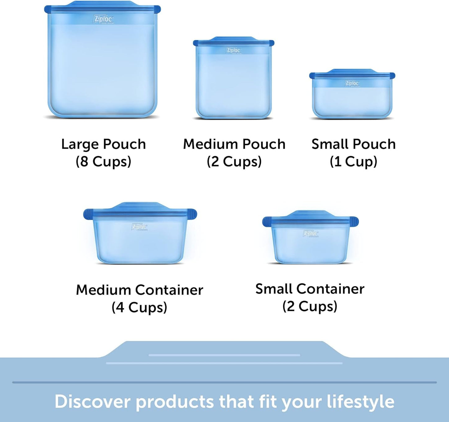 Ziploc Endurables Large Pouch and Medium Container, Reusable Silicone Bags and Food Storage Meal Prep Containers for Freezer, Oven, and Microwave, Dishwasher Safe
