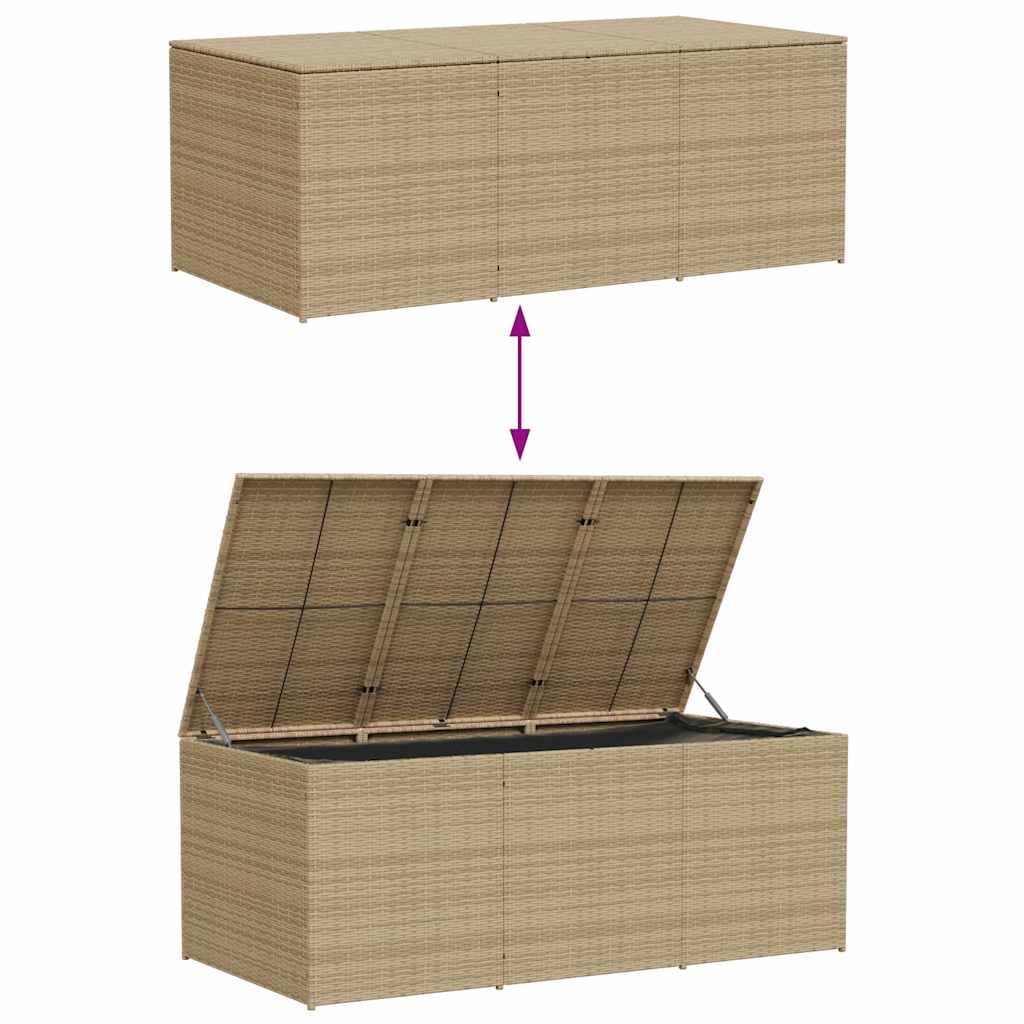 GKHPYURE Mix Beige Poly Rattan Patio Storage Box 259.9 Gal, Waterproof Bag for Cushions, Gas Springs Lid, Powder-Coated Steel Frame