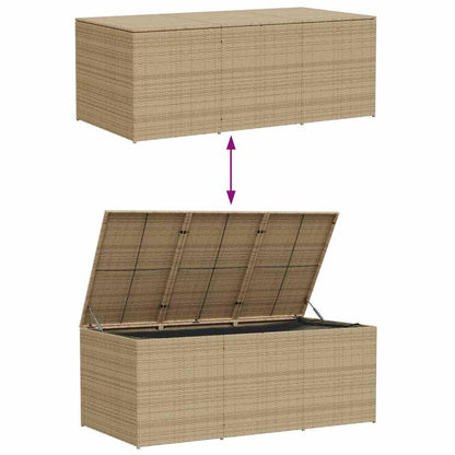 GKHPYURE Mix Beige Poly Rattan Patio Storage Box 259.9 Gal, Waterproof Bag for Cushions, Gas Springs Lid, Powder-Coated Steel Frame