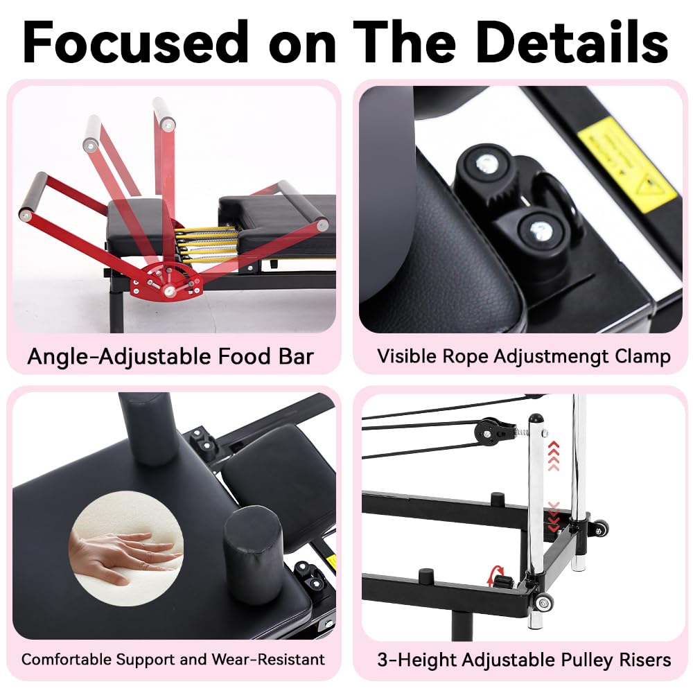 Home Gym Pilates Reformer Machine, Quick-Assembly Foldable Pilates Reformer, Up to 330lbs Weight Capacity, Pilates Equipment with Adjustable Resistance