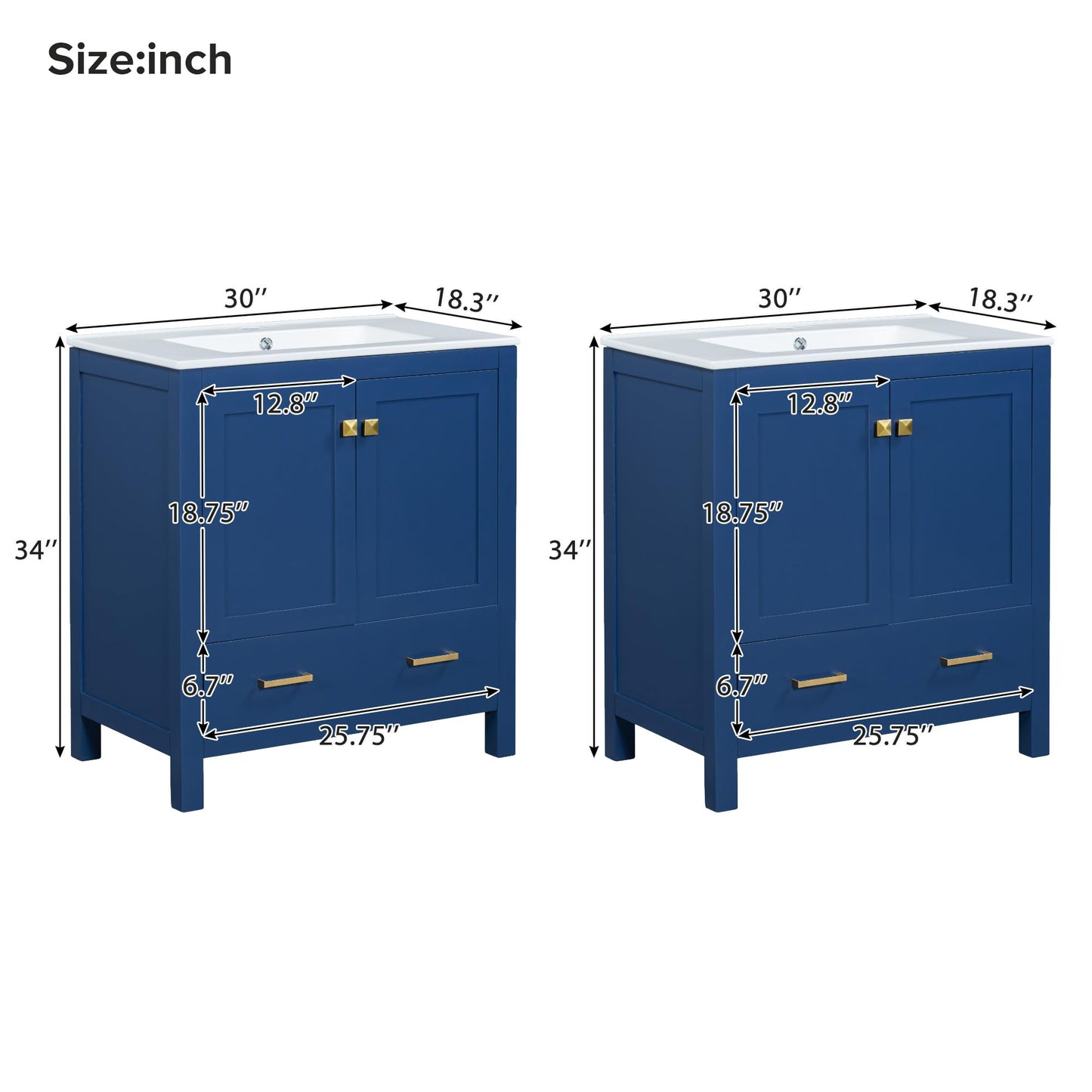 Favfurish 60" Double Bathroom Vanity with Ceramic Sink,Freestading Bathroom Storage Cabinet w/Shelf and Divided Drawers,Soft Close Doors,Separate 2 Bath Vanities Set,Mirror Not Included,Blue