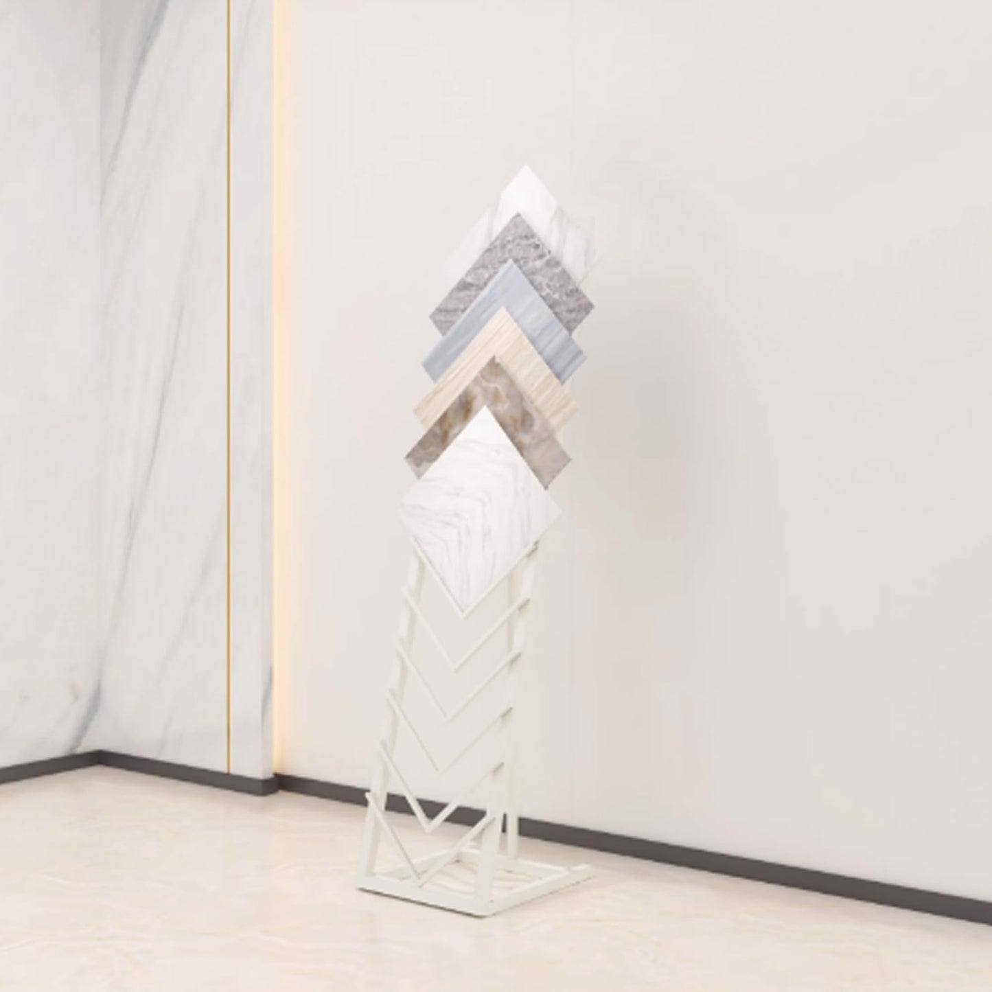 Tile Display Rack with 12 Card Slots, Store Display Rack, Freestanding Sample Display Stand, Organizer Shelf for Marble Slab/Wooden Boards/Door Sample, for Retail Stores/Trade Show, White-40*50*160cm
