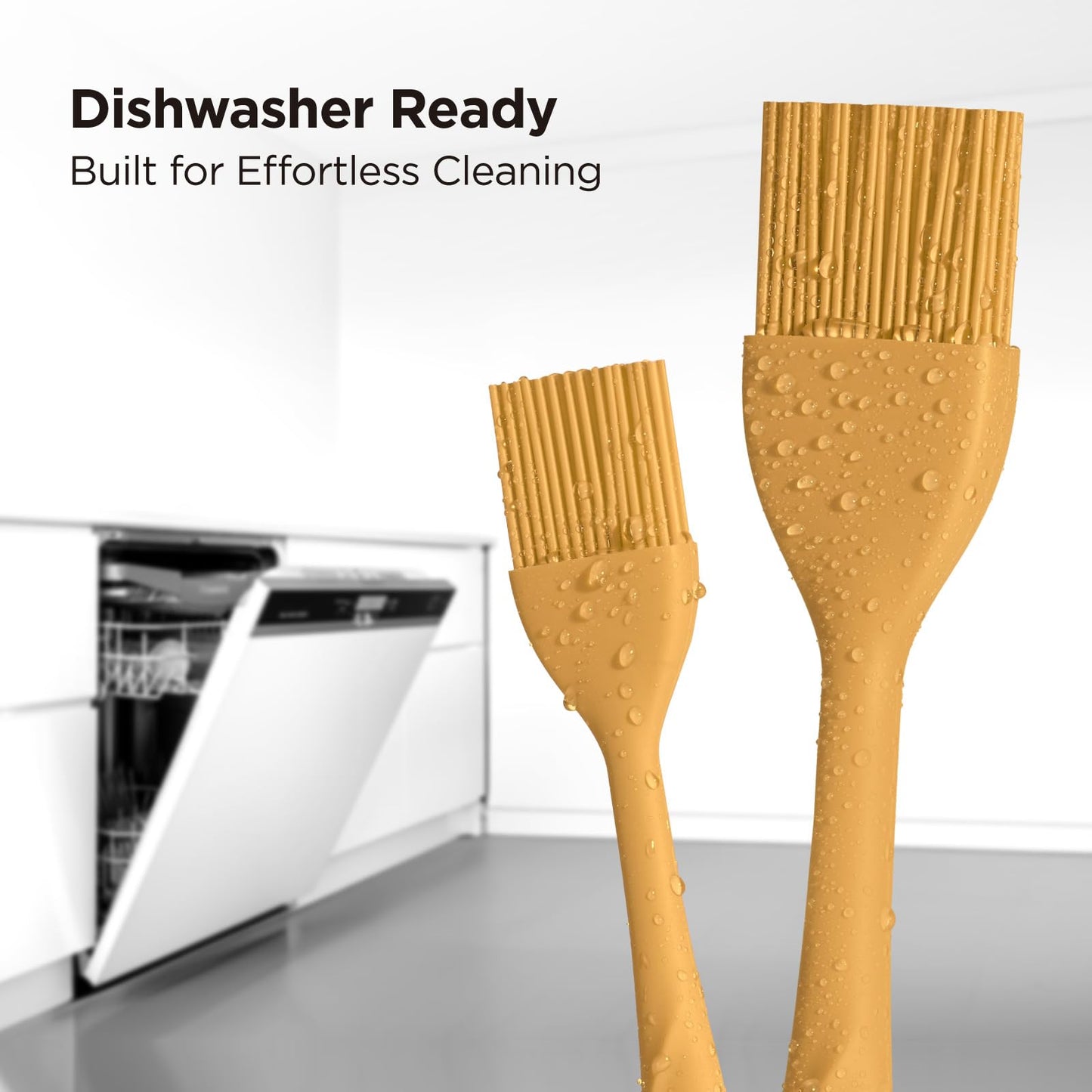 Kitchen Mama WaltzGrip Platinum Silicone Basting Pastry Brush: Set of 2 Heat-Resistant Brushes Utensils for Cooking, Baking, Grilling, Barbecue, and Spreading Oil, Butter, Egg (Yellow)