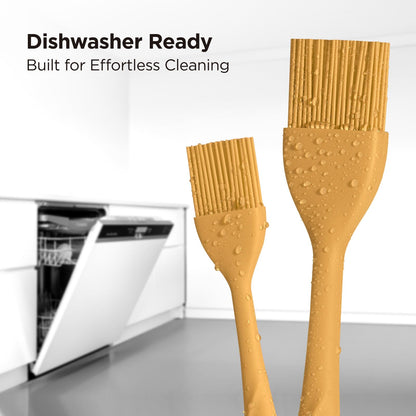 Kitchen Mama WaltzGrip Platinum Silicone Basting Pastry Brush: Set of 2 Heat-Resistant Brushes Utensils for Cooking, Baking, Grilling, Barbecue, and Spreading Oil, Butter, Egg (Yellow)