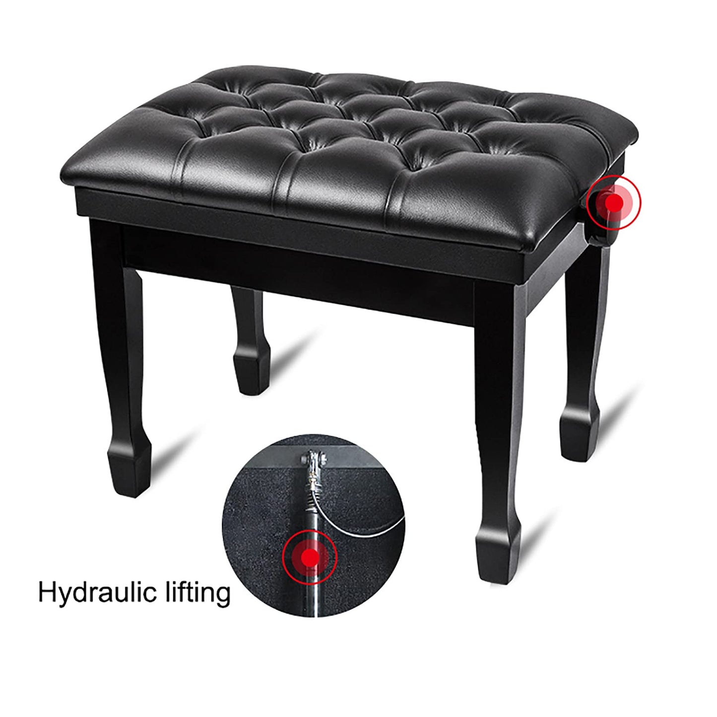 Leather Piano Bench Adjustable Deluxe Piano Bench Single Keyboard Stool with Thick Leather Cushion Wooden Comfortable Piano Stool Easy Assembly/Black(Teakwood Brown)