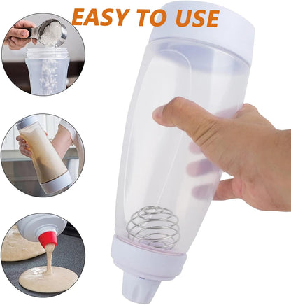 Pancake Batter Dispenser with Blender Balls,33.8 Oz Silicone Squeeze Pancake Mixer, Kitchen Pancake Batter Dispenser Bottle Baking Tool for Cupcakes, Crepes, Waffle, Muffins,Qatayef,Cupcakes