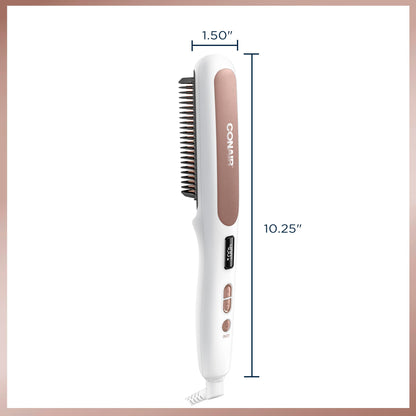 Conair Double Ceramic Straightening Brush, Heated Straightening Brush for Smooth Shiny Hair, V-Shaped Heat Bristles for Closer Contact