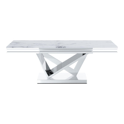 Furniture of America Namai 25mm Faux Marble Top Rectangle Coffee Table with Metal Construction and V-Style Pedestal, Home Décor for Living Room, Lounge Area, Office, Chrome