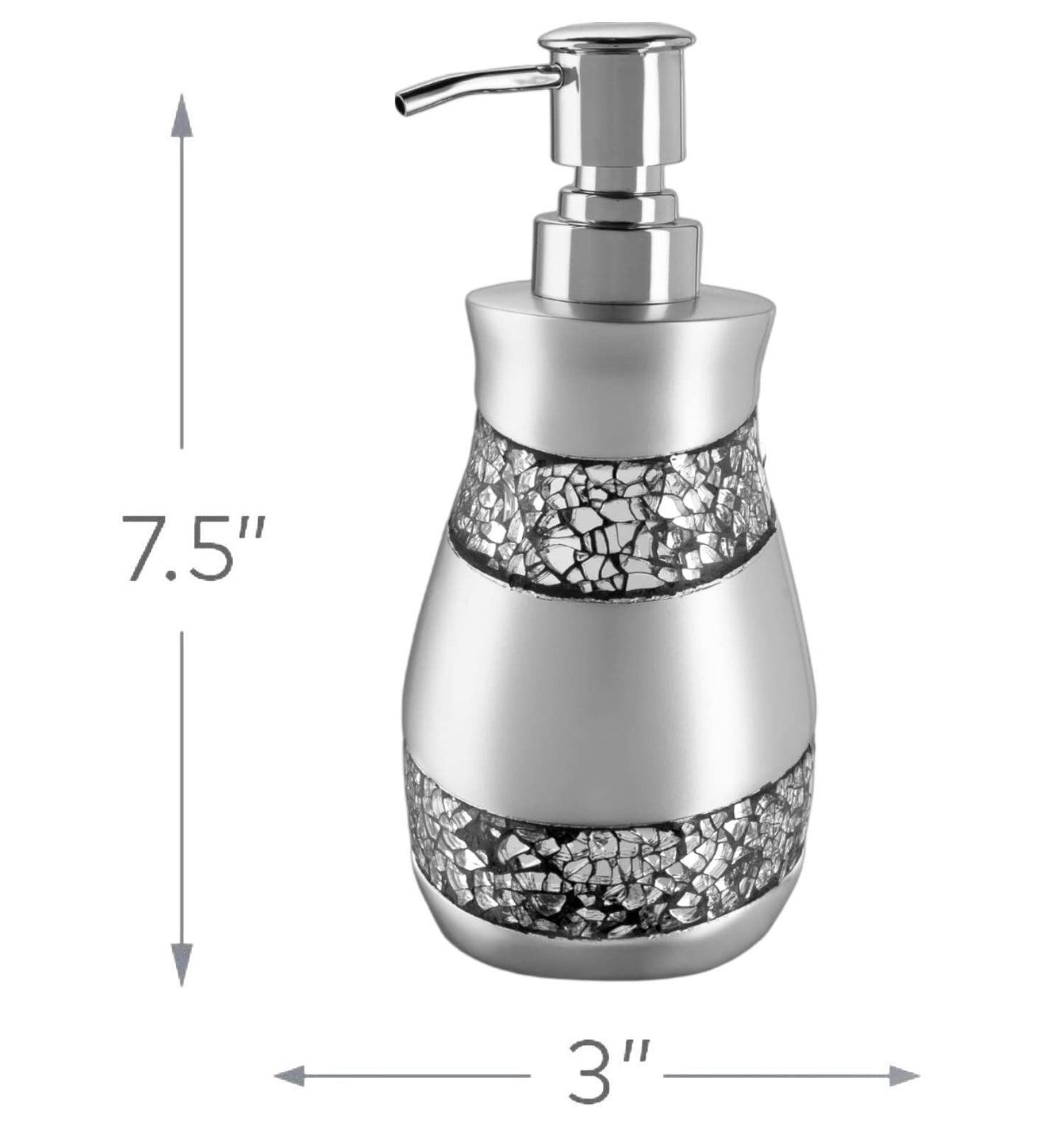 Creative Scents Silver Mosaic Liquid Soap Dispenser For Bathroom - Decorative Lotion Dispenser - Bling Countertop Soap Dispenser For Liquid Soap And Lotion With Durable Metal Pump (Silver-Gray)