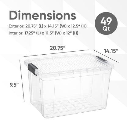 Superio Clear Storage Box with Lid, 49 Quart Plastic Container Bins for Organizing, Stackable Crates, BPA Free, Non Toxic, Odor Free, Organizers for Home, Office, School, and Dorm, 10 Pack