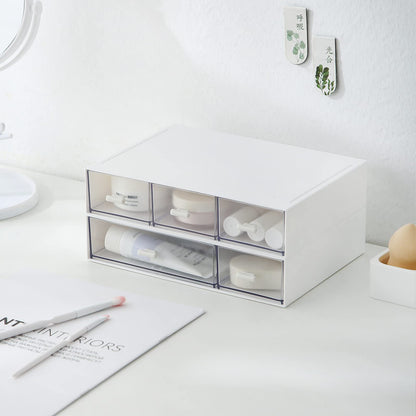 MILULUGO Desk Organizer with 6 Drawers, Makeup Organizer, Plastic Cosmetic Organizer, Bathroom Organization Boxes, Desktop Storage Box(White)