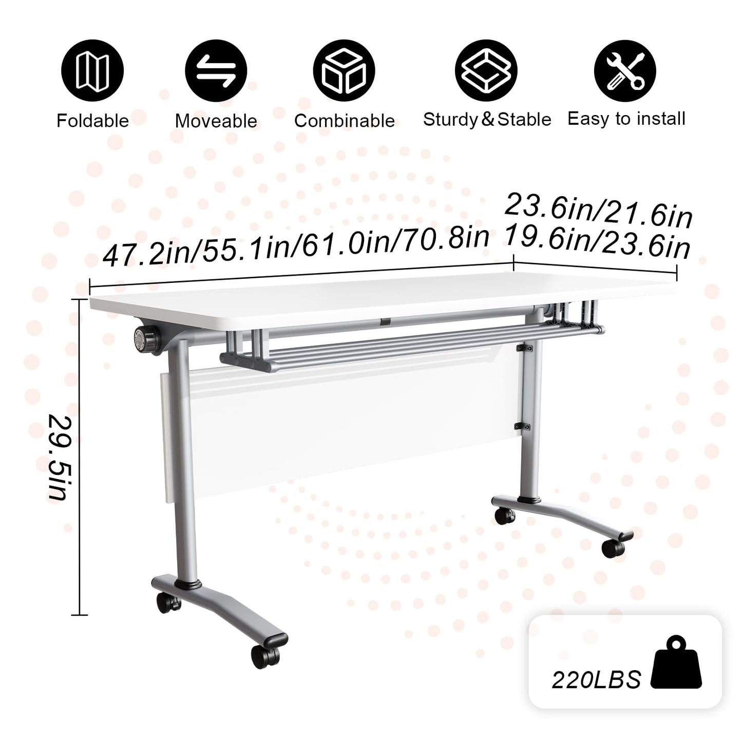 JFazzruit Conference Room Table with Wheels, Modular Flip-Top Folding Conference Tables for Training Rooms Classrooms Seminars Mobile Conference Table for Meeting Room Business (Silver 6P140)