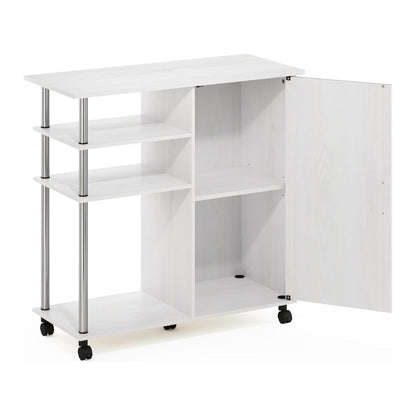 Oakestry Helena Four Tier Kitchen Island Storage Cart Wheels White Oak Stainless Steel Utility Trolley Organizer Modern Rolling Furniture