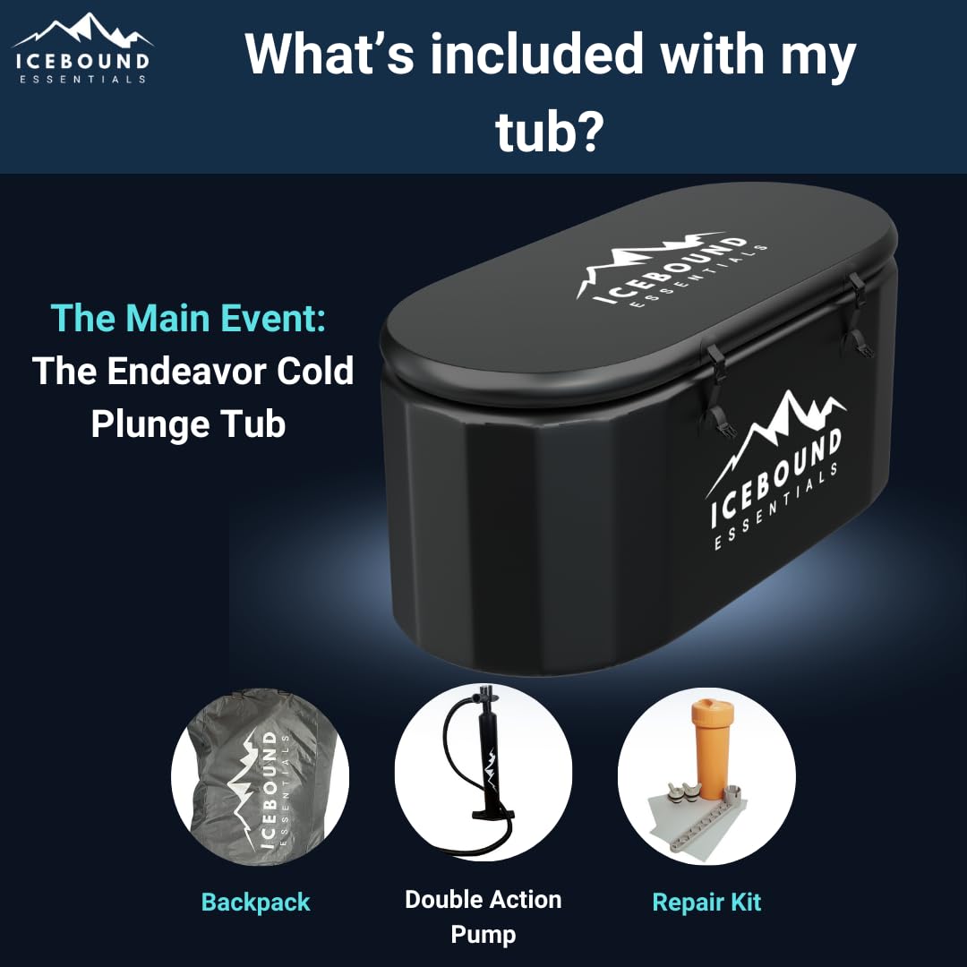 Icebound Essentials Inflatable Cold Plunge Tub - XL, Black - 150 Gallon Ice Bath - Chiller Compatible – Inflatable