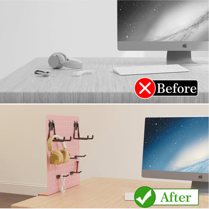 Desk Side Storage Under Desk Laptop Holder, No Drill Hanging Desk Organizer with Pen Holder, Clamp-On Table Side Tray Desktop Organization Mount for Office and Home (White)