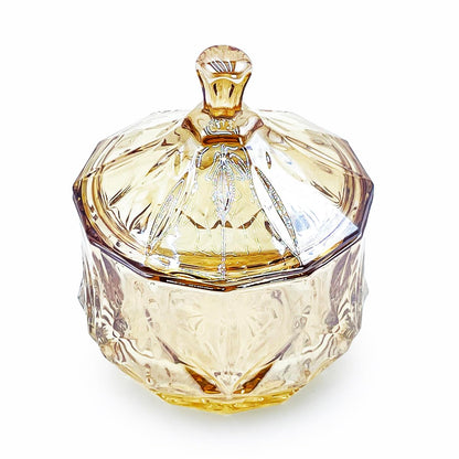EWEIGEER 8oz Glass Candy Jar with Lid,Small Crystal Fall Candy Dish,Apothecary Jar for Cotton Balls Q Tips Small Accessories Office Bathroom Dining Room Organizer (Amber)