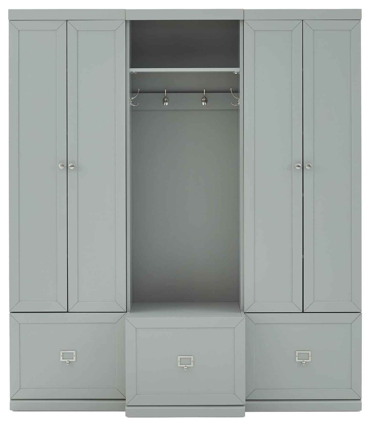 Crosley Furniture Harper 3-Piece Hall Tree and Storage Cabinet Set with Entryway Bench and Hooks for Hanging, Gray