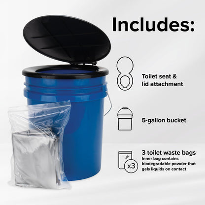 Camco Portable Toilet Bucket with Seat & Lid – 5-Gallon Camping Toilet with Bag Liners & Carry Handle – Lightweight, Easy to Clean, Durable – Ideal for Outdoor, RV, Hunting & Emergency Use (41549)
