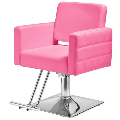 Barber Salon Chair for Barbershop - Load Weight 330 Lbs,Heavy Duty Hydraulic Pump Height Adjustable,360°Swivel with Footrest,Soft Leather with Armrest,Salon Spa,Hair Styling Stylist,Braiding (Pink)
