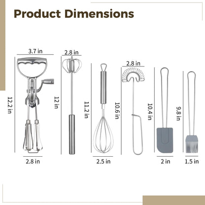 Rotary Egg Beater Set, Manual Rotating Beater with Mixer, Spring Whisk, Semi-automatic Whisk, Silicone Brush, and Spatula, Household Double-head Hand Push Ehisk Accessories