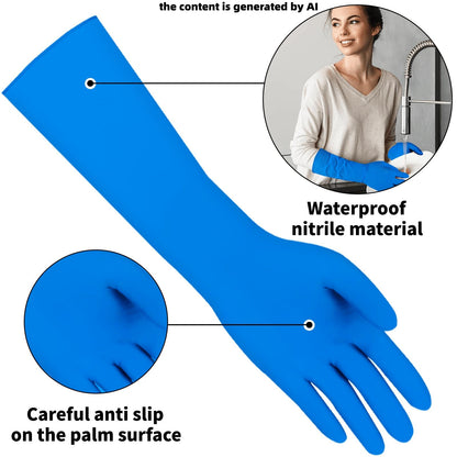 JINGLIKANG 16inch Nitrile Disposable Gloves Long Sleeves Blue 6mil Durable Waterproof 20PCS Clean Dishwashing White Medium Size (20, Blue, M)