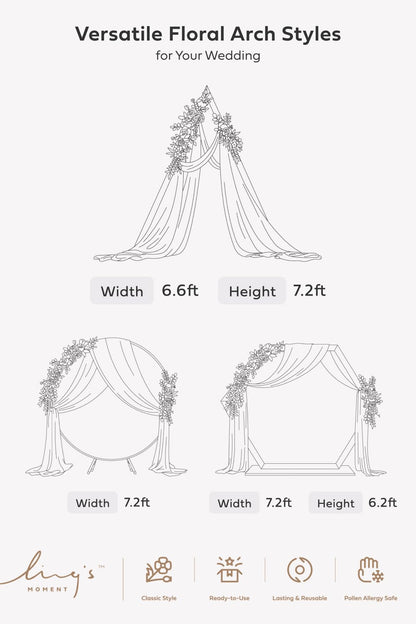 Ling's moment Artificial Wedding Arch Flowers with Drapes Kit-Pack of 5, 2pcs Flower Arrangements 3pcs Hanging Sheer Drapes Sage Ceremony Arbor Backdrop Rose Floral Decorations, Dusty Blue