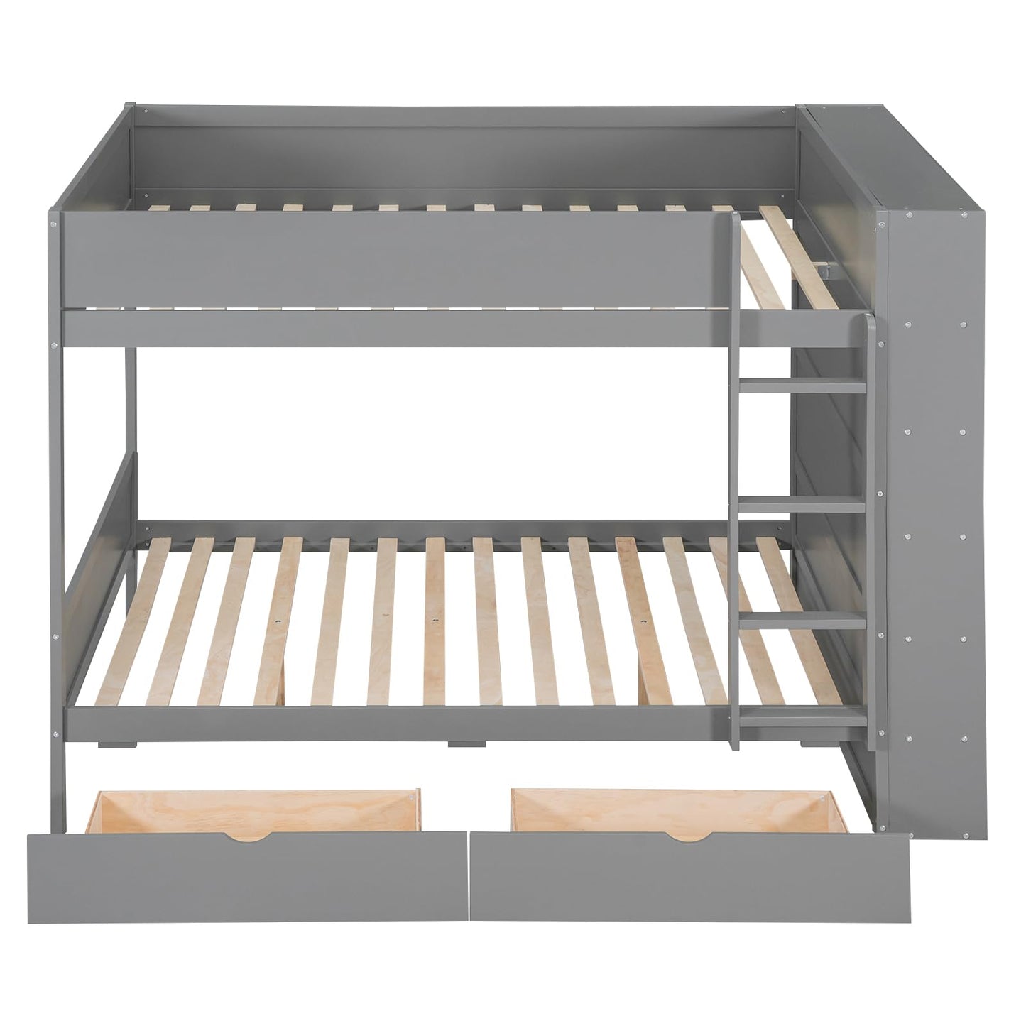 Merax Full Over Full Bunk Bed with 2 Drawers and Multi-Layer Cabinet, Gray