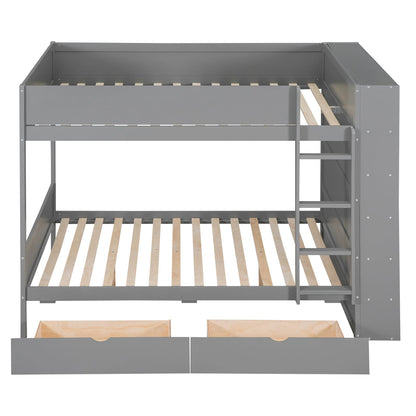 Merax Full Over Full Bunk Bed with 2 Drawers and Multi-Layer Cabinet, Gray