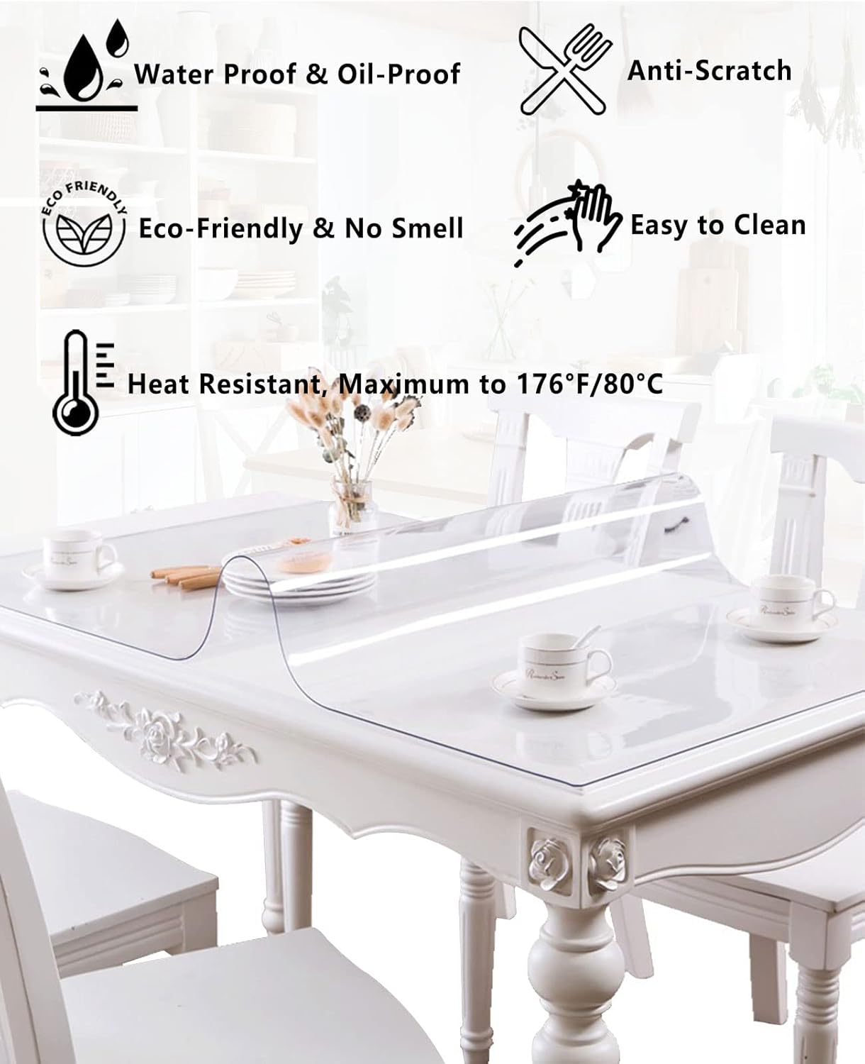 HQYG 1.5mm 13x13 Inch Thick Clear Desk Cover Protector, Rectangular Clear Pad Mat, Plastic Table Cover, Side End Table
