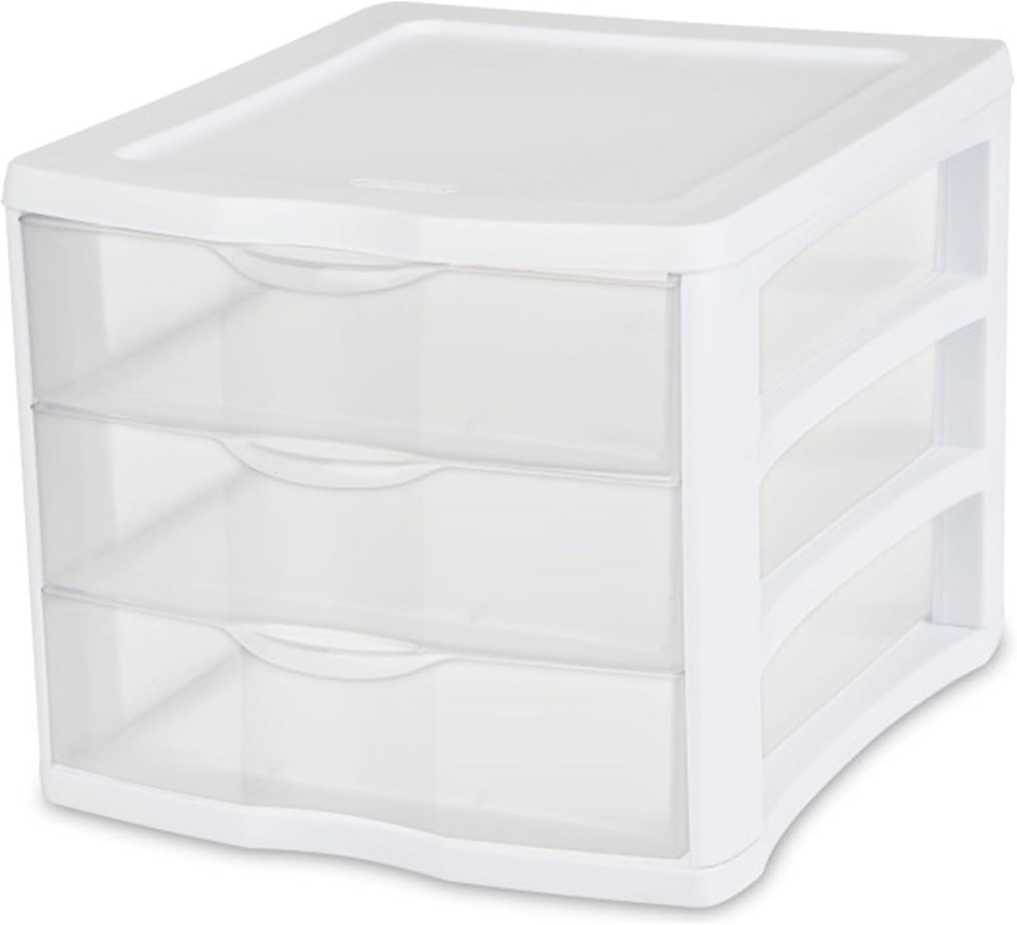 Sterilite 3 Drawer Desktop Storage Unit, White with Clear Drawers, Tabletop Organizer, 4-Pack