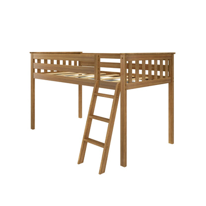 Max & Lily Classic Twin Low Loft Bed with Angled Ladder and 14-Inch Safety Guardrails, Solid Pine Wood Kids Bedroom Furniture, Space-Saving Loft Design, Clay