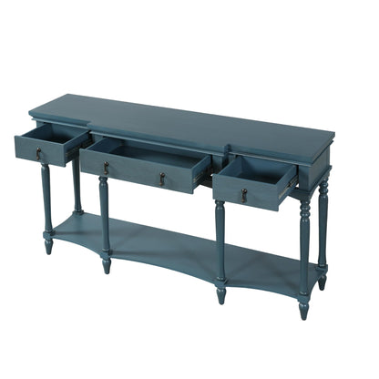 Christopher Knight Home Cally Wood Console Table with Drawers & Bottom Shelf, Narrow Entryway Table with Turned Roman Legs, Traditional Rectangular Wall Table for Living Room Study Hallway, Blue