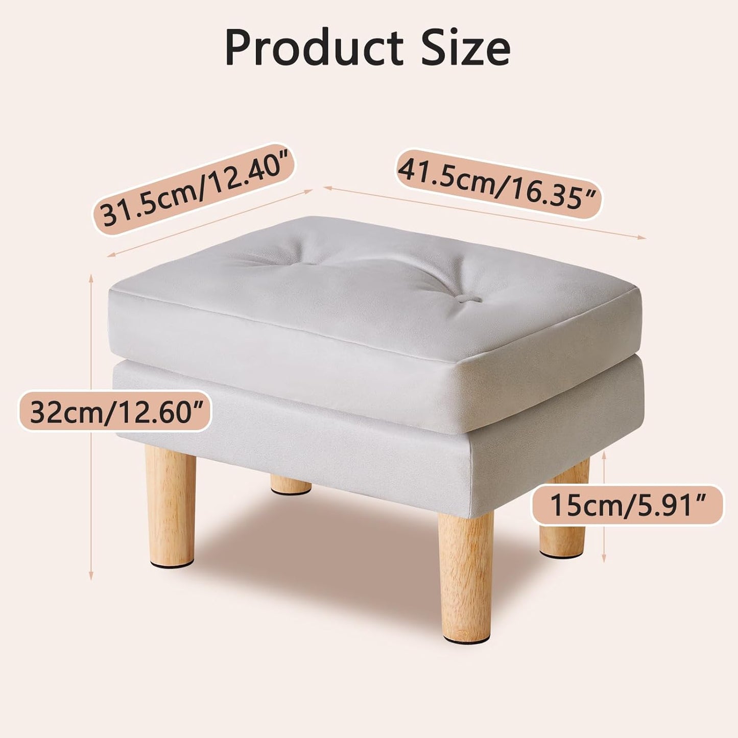 16.34" 12.4" W12.6" UHBD041G YMYNY Small Footstool Ottoman, Faux Leather Footrest with Sponge Padded Seat, Step Stool