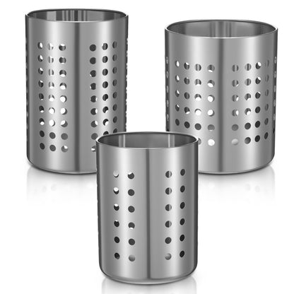 mekueeex Metal Utensil Holder Set, Small SUS401 Steel Utensil Holder Flatware Silverware Spatulas Utensils Drying Rack for Kitchen Countertop, Kitchen Home Office Organizers ,Silver (3 Pack)