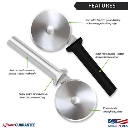 Rada Cutlery Pizza Cutter (R121), 3" Stainless Steel Wheel, Silver Handle
