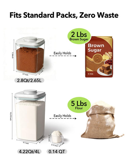 EQI Airtight Food Storage Container with One-Touch Lid, 2.8 QT / 2.65 L Stackable BPA-Free PET for Coffee, Sugar, Spices & Pantry Organization.