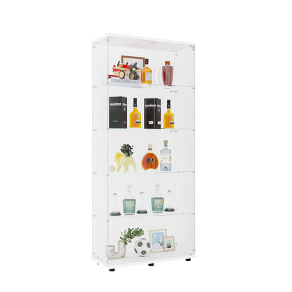 KTATK Glass Display Cabinet with 5 Shelves Double Door,Floor Standing Curio Bookshelf,Quick Installation,for Bedroom Living Room Office,White（73.82"x 31.69"x 14.37"）