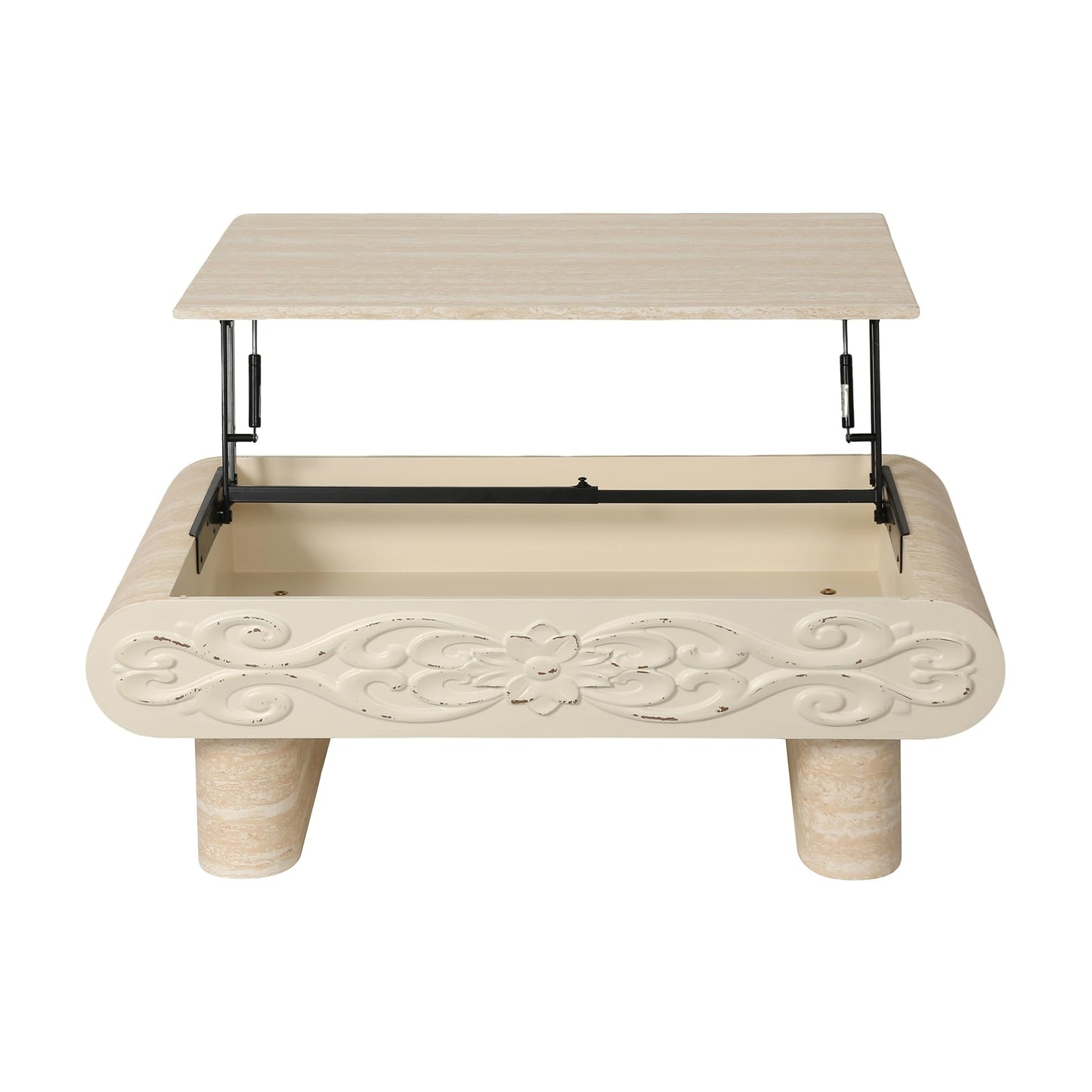 KEIKI 39.4" Lift-Top Coffee Table with Hidden Storage, Rounded Edge Rectangular Wood Accent Table, Modern Wooden Farmhouse Coffee Table for Living Room or Office, Beige Yellow