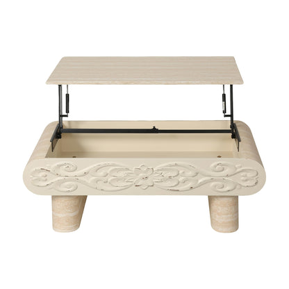 KEIKI 39.4" Lift-Top Coffee Table with Hidden Storage, Rounded Edge Rectangular Wood Accent Table, Modern Wooden Farmhouse Coffee Table for Living Room or Office, Beige Yellow