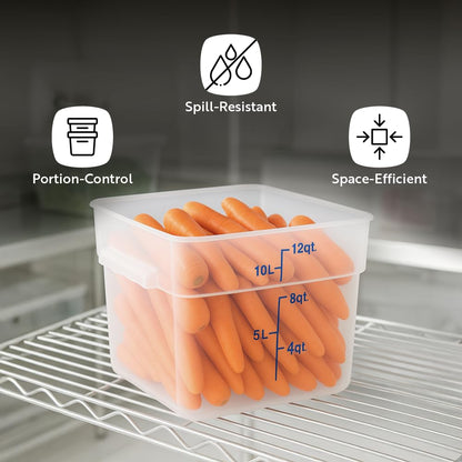 Restaurantware Food Storage Container 10 Pack of 8 qt Plastic Kitchen Storage Bin with Volume Markers Space-Efficient Design Dishwasher-Safe Polypropylene Translucent