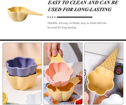 Decorative Small Ceramic Ice Cream Bowls with Handles, Porcelain Dessert Serving Bowl, Cute Snack Dish