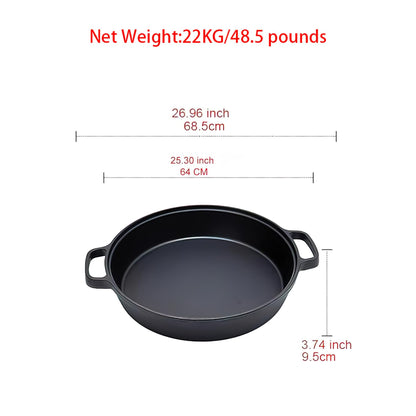 LI-GELISI Deepened flat-bottom cast iron frying pan, double-handle thickened uncoated old-fashioned iron pot, pancake and steak frying household multi-purpose large iron pot (25 inch)