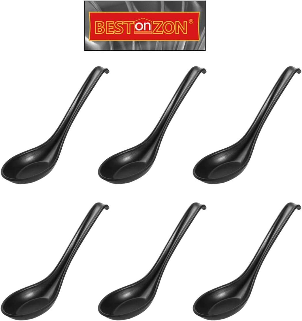 6Pcs Asian Soup Spoons, Melamine Rice Spoons for Ramen, Deep Oval Hook Design