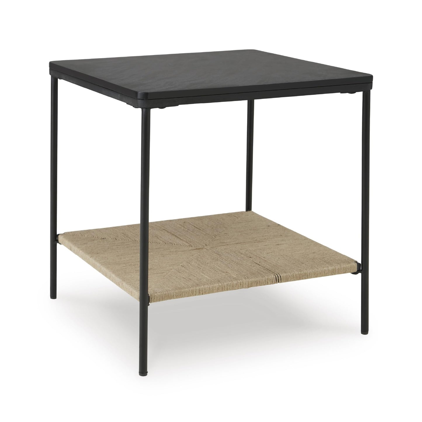 Signature Design by Ashley Minrich Eclectic Accent Table with Lower Shelf, Black & Light Brown