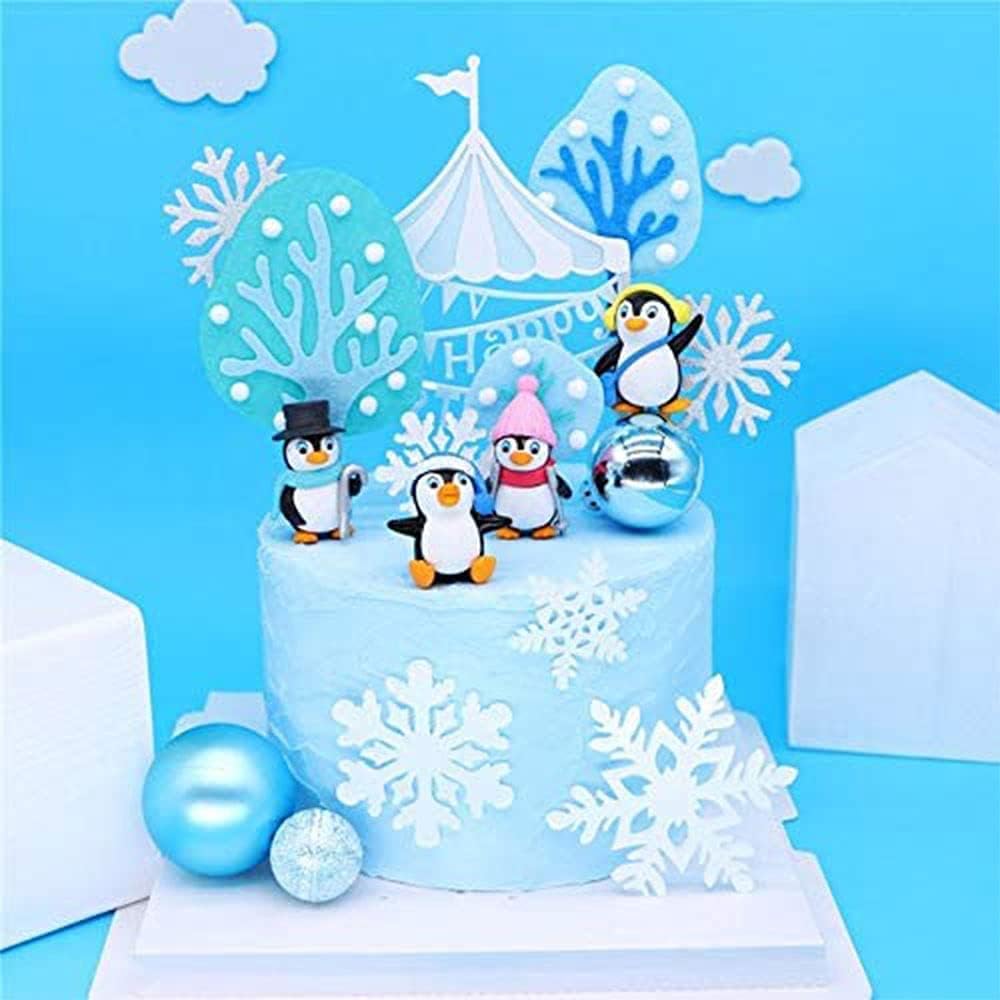 JeVenis Winter Penguin Cake Decoration - Snowflake Supplies for Onederland Party