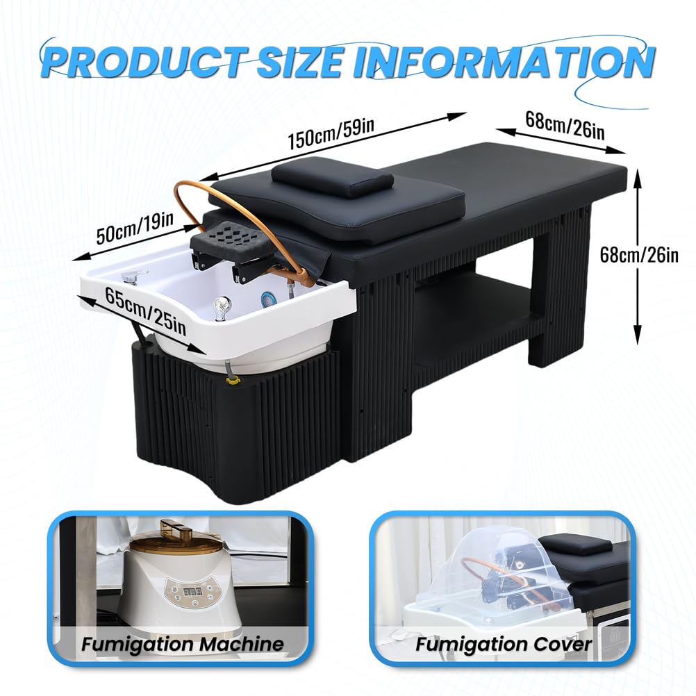 Pubaerkk Shampoo Bed with Steaming & Water Circulation, Spa Shampoo Bed Head Spa Equipment w/Open Storage Space for Spa Beauty Salon