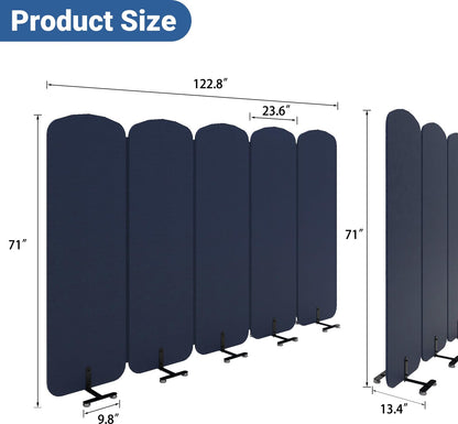 Natwind 5 Panel 122.8 x 71 in Office Room Privacy Protect Space Divider Portable Partition,Wall Folding Cubicle Indoor Freestanding Acoustic Partition Temporary for Office Room, Navy Blue