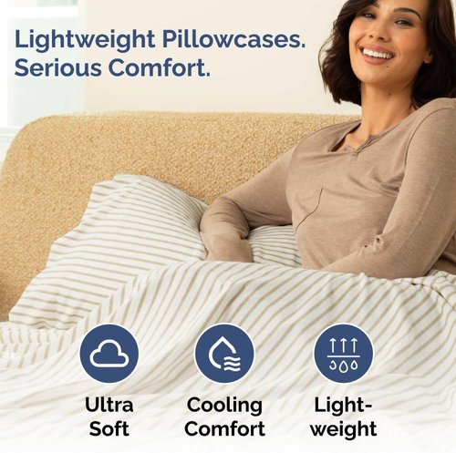 King Pillow Cases by [Brand Name] - Ultra Soft Hotel Quality Covers | Comfy, Wrinkle-Free, Beige Stripes - Set of 2