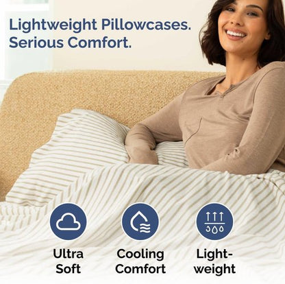 King Pillow Cases by [Brand Name] - Ultra Soft Hotel Quality Covers | Comfy, Wrinkle-Free, Beige Stripes - Set of 2